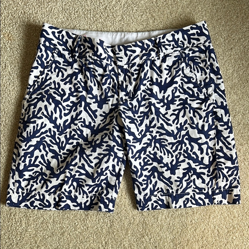 Lilly Pulitzer Chipper Shorts  Navy and White Coral Print